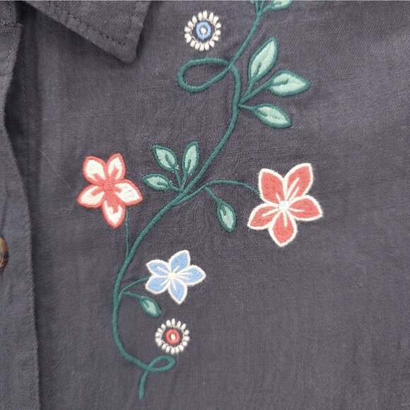 MARINE LAYER Gray Button Up Long Sleeve Shirt Floral Embroidered Size SMALL - Picture 4 of 9